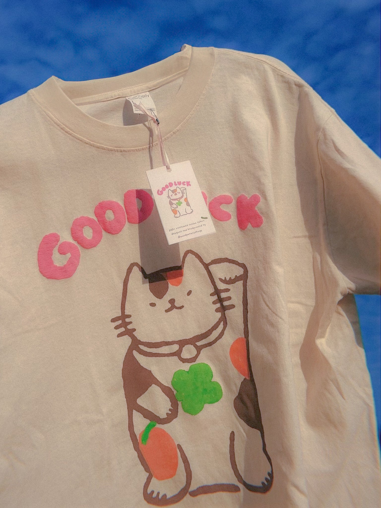 Goodluck Cat Handprinted Tshirt image 0