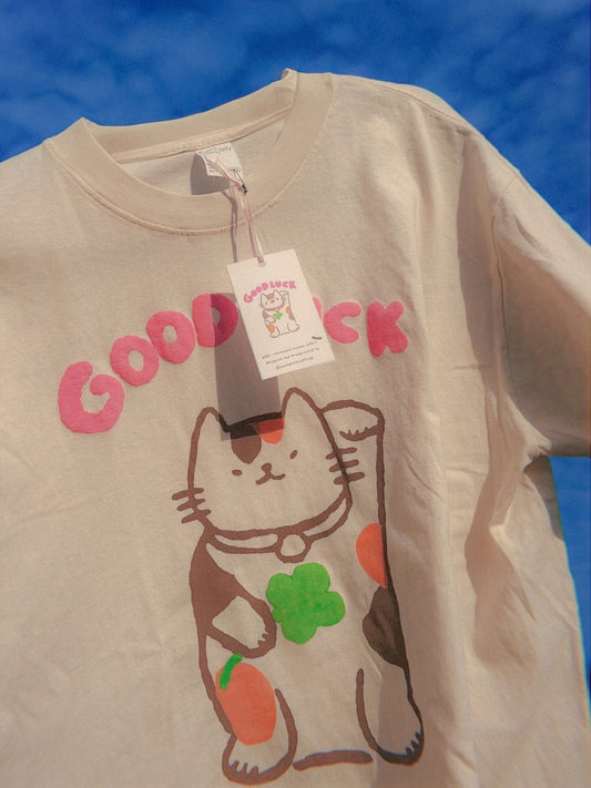 Goodluck Cat Handprinted Tshirt image 0