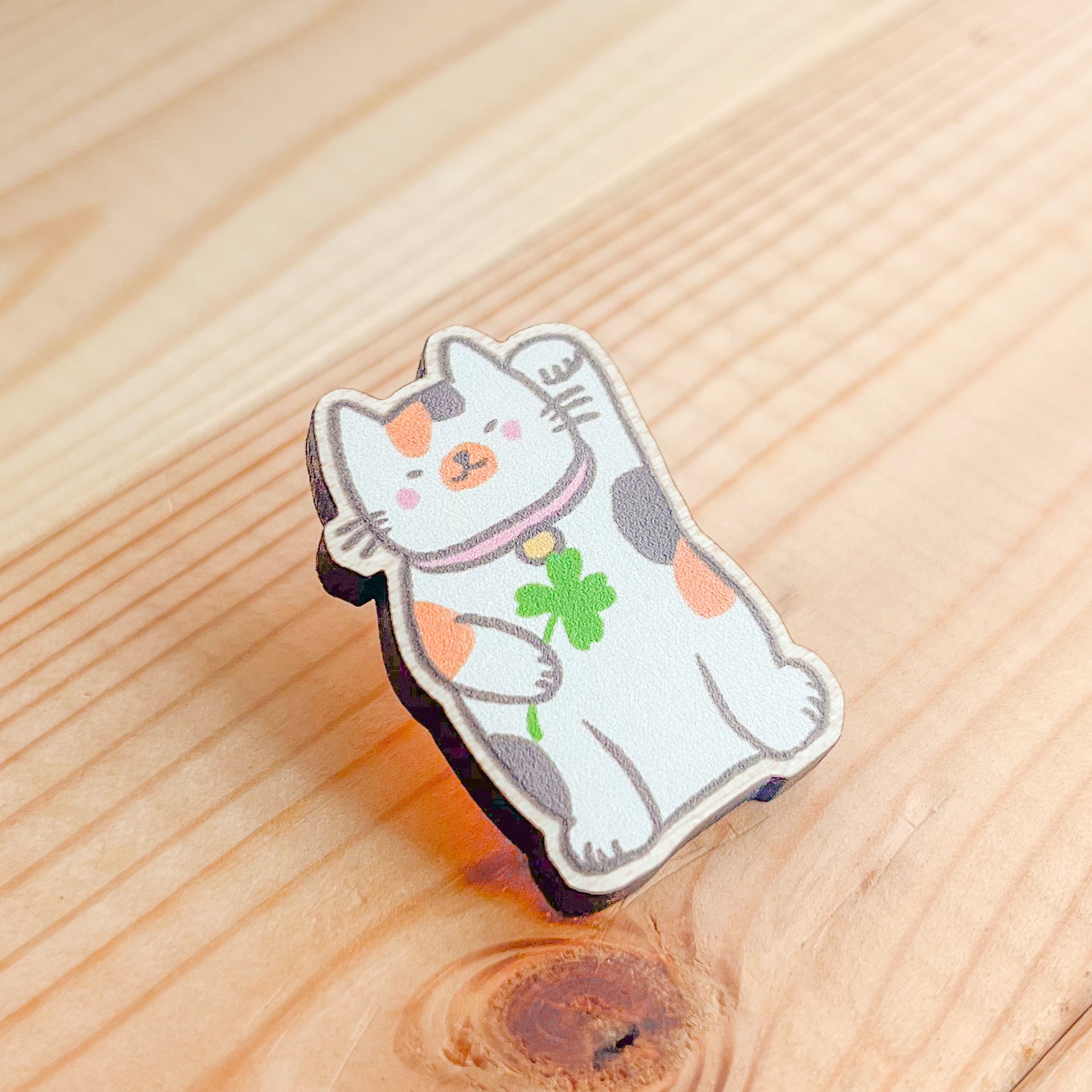 Lucky Kitty Wooden Pin image 0