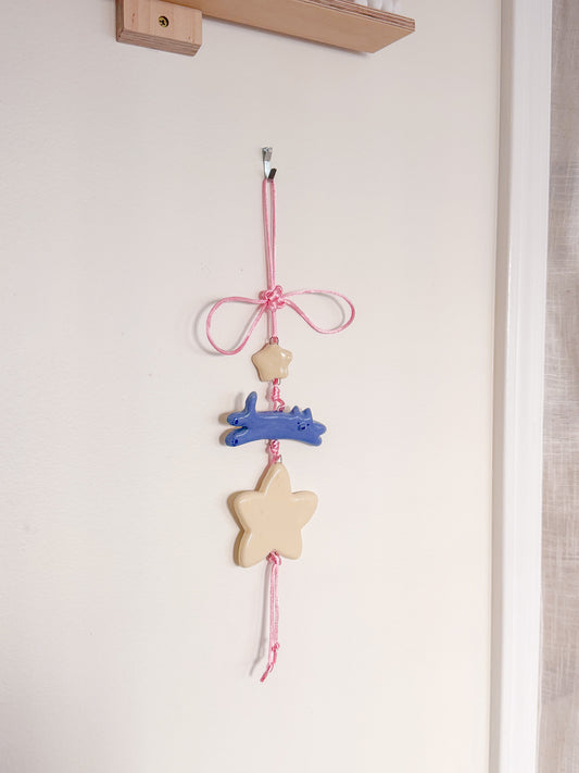 Jumping Star Cat Ceramic Wall Hanging