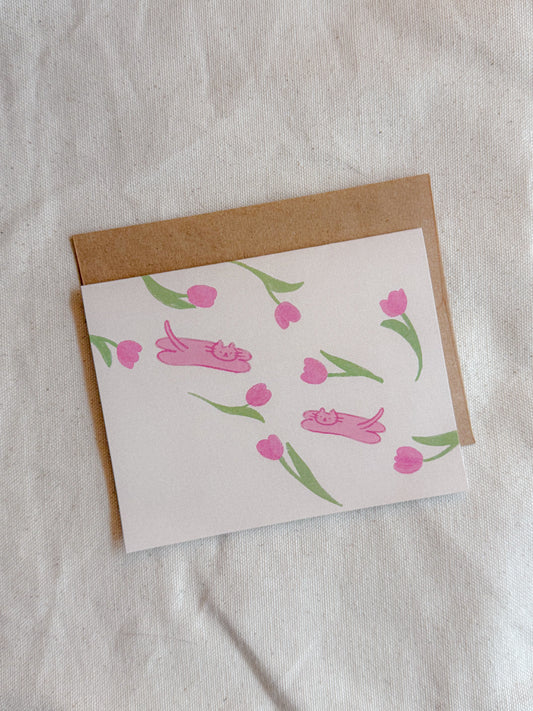 Tulip Cats Greeting Card