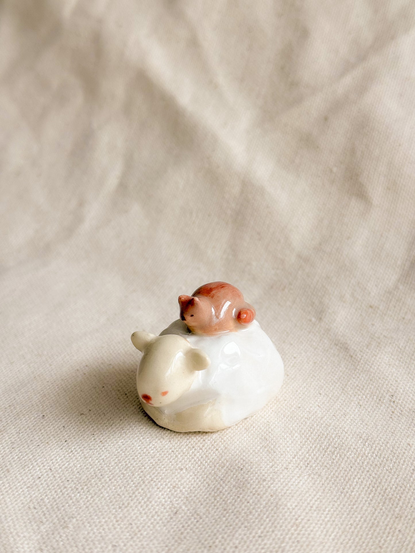 Sheep and Cat Ceramic Desk Buddy