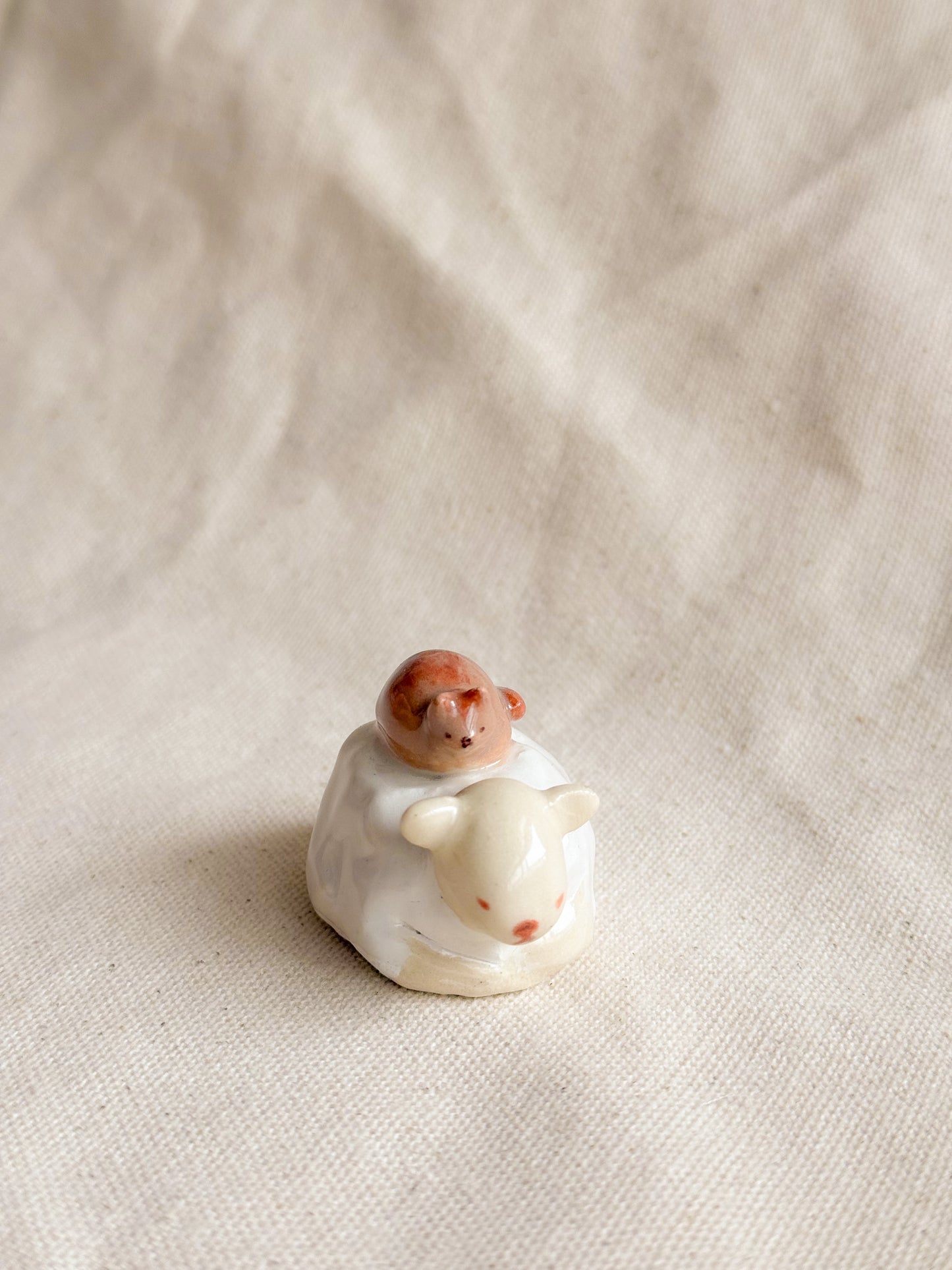 Sheep and Cat Ceramic Desk Buddy