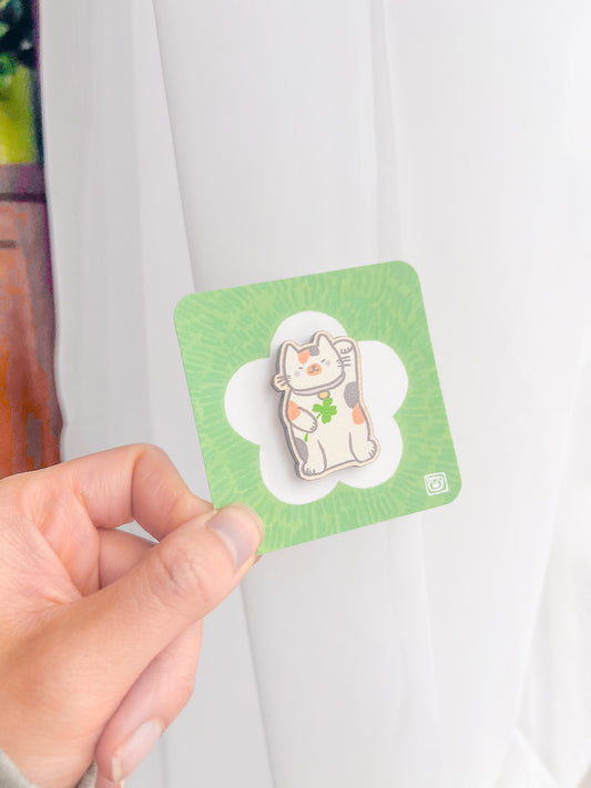 Lucky Kitty Wooden Pin image 1