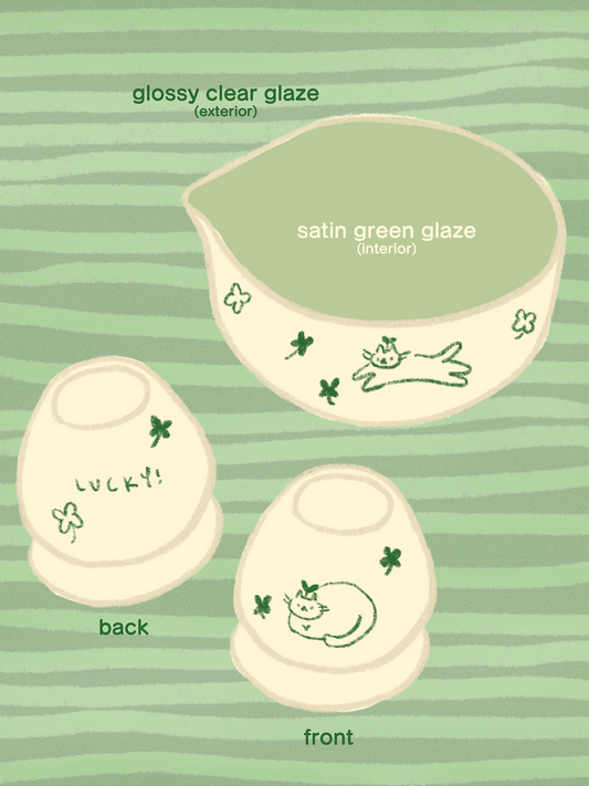 [PREORDER] Clover Cat Matcha Bowl + Whisk Holder